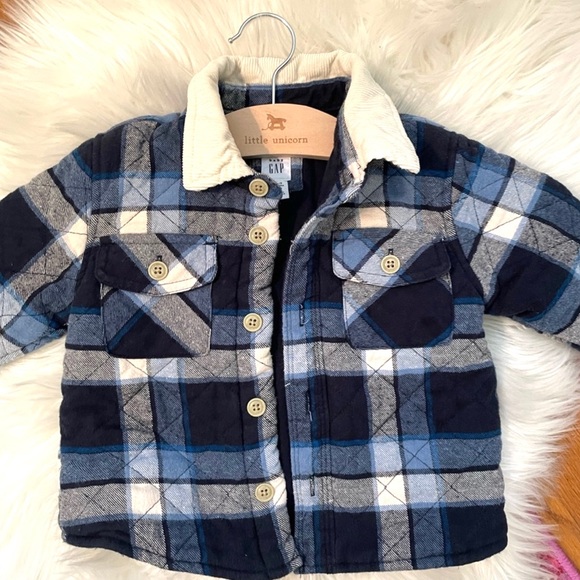 GAP Baby Blue Flannel Plaid Shirt Jacket/Shacket - Picture 3 of 8